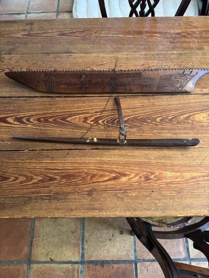 WW2 1943 Wood Carved Trench Art Forget Me Not Trench - 26” Polynesian Outrigger - Image 4 of 4