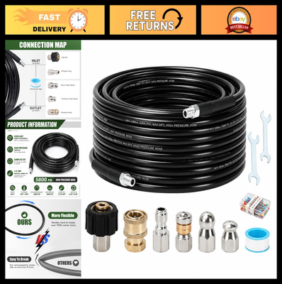 #ad 50FT Sewer Jetter Kit for Pressure Washer Drain Cleaning Hose amp; Nozzles 5800 P $59.99