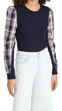 Veronica Beard Mixed Media Adler Sweater Navy And Plaid Size S