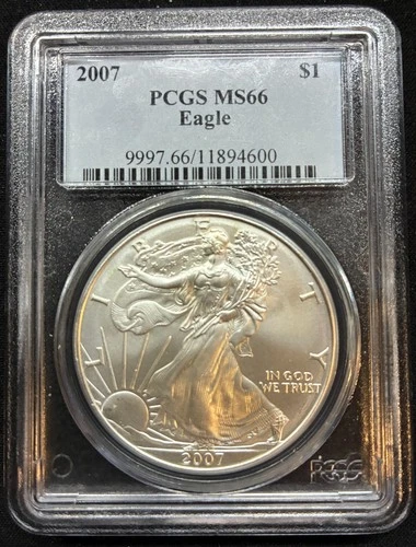 2007 American Silver Eagle PCGS MS66, 1 Troy Oz ,999 Fine Silver