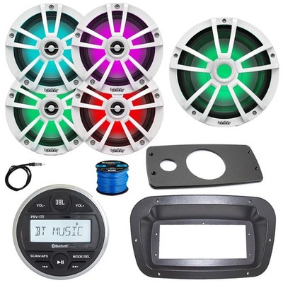 JBL Marine Radio, Spa Bezel,Adapter,ANT, LED Sub, 4x 6.5'' 225W LED White Speaker