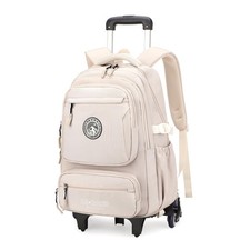 Rolling Backpack For Boys Girls Elementary Middle School Roller 6 Wheels Beige