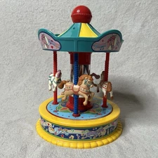 Vintage 1991 RedBox Musical Wind Up Horse Carousel Plays “It’s A Small World”