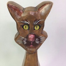 Rustic Hand Painted Angry Cat Statue Wooden Folk Art 14   Shelf Decor