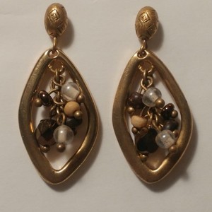 Authentic Bead Bunch Earrings Disco Ball Crystal Bead Gold Plated Etched Oval Pierced
