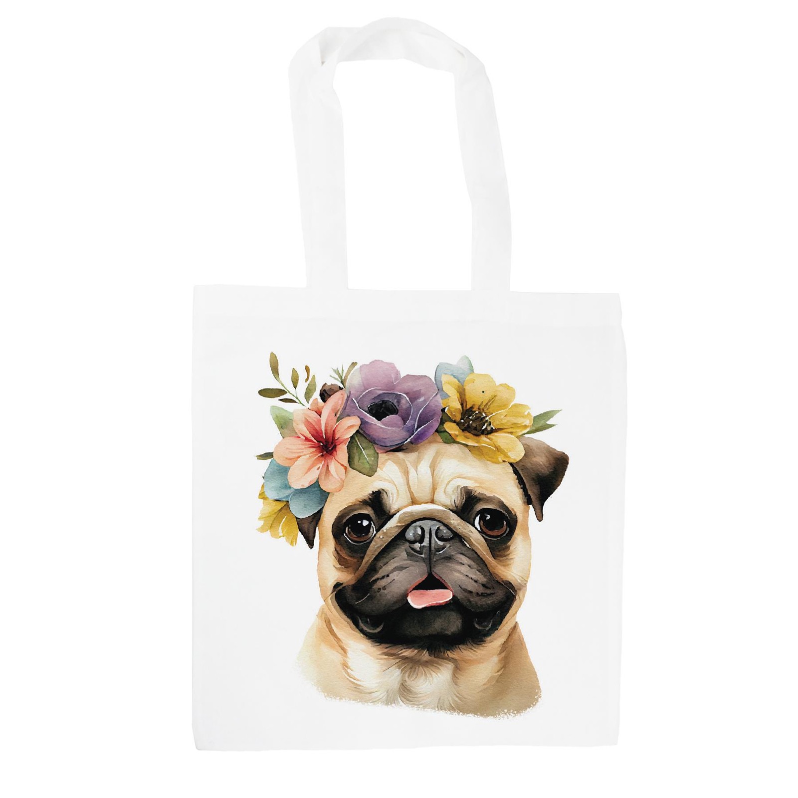 Flower Crown Pug Tote Bag - Floral Dogs Shopping Bag Gift for Animals Lovers
