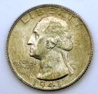 1941-S Washington Quarter 90% Silver AU Toned Toning Almost Uncirculated