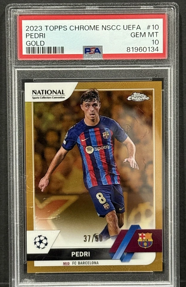 2023 Topps Chrome NSCC Exclusive UEFA Barcelona Pedri Gold Refractor /50 PSA 10 - Image 2 of 3