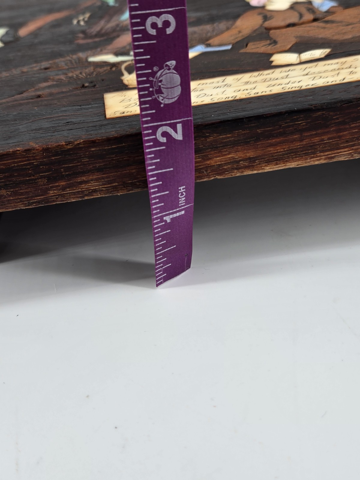 Antique Persian Inlaid Marquetry Folk Art Poetry Wooden Tray Table Footed Panel 