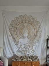 Wandteppich Tagesdecke Wandbehang Deko Tuch Buddha Meditation Gold XXL Boho Goa