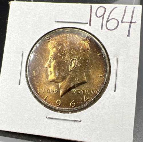 1964 50c Kennedy Silver Half Dollar Coin PQ Amber Toning Obverse CH BU SK#a