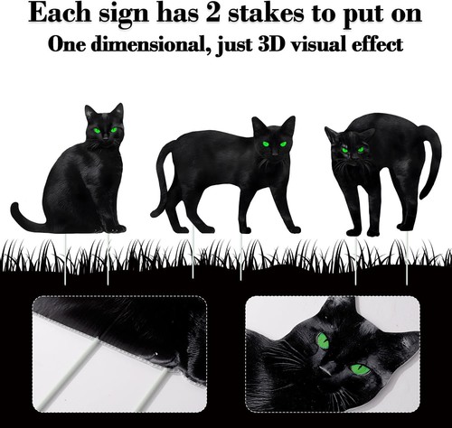 Halloween Decorations Outdoor: 6ct Black Cat Decor Yard Signs with black - Picture 3 of 7