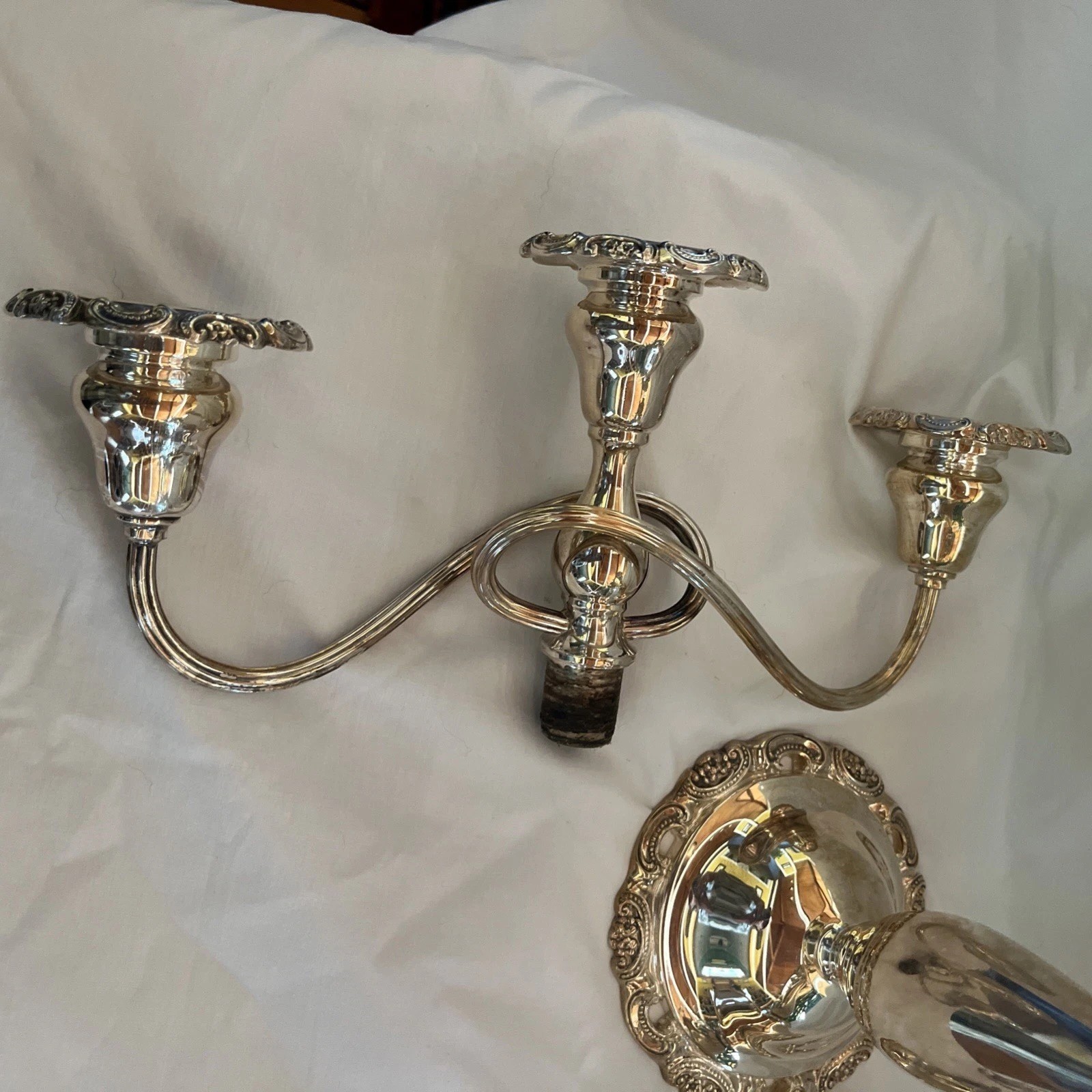 Vintage Wallace Baroque Silverplate 3 Arm Candleabras Candle Holders Set Of 2