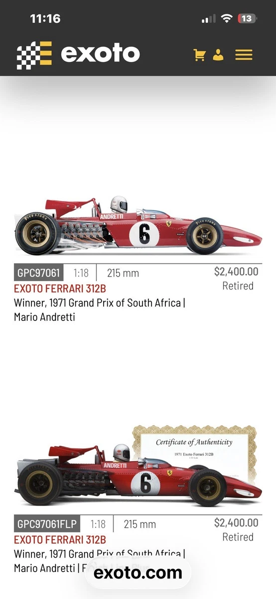 25+ Exoto Diecast Racing Cars Ferrari 1:18 Scale for sale