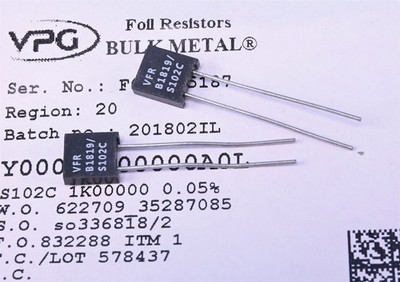 2 Vishay Precision Bulk Metal Foil Resistor 1 kOhms ±0.05% 0.6W Through Hole 