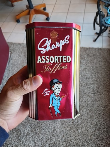 Vtg Sharps Assorted Toffee Tin Sir Kreemy Knut RARE Red Metal Canister - Picture 5 of 16