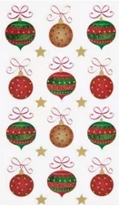 2 Sheets Red & Green Ornaments Holiday Xmas Gold Foil Stickers  Crafts Planner