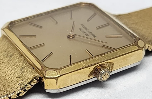 FABRE-LEUBA Square Gold plated Mesh bracelet Manual wind watch 17 Jewels ref 091 - Picture 2 of 13