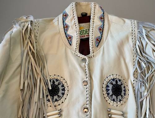 Vintage SUNRIDERS Western Wear Womens 3XL Butter Leather Fringe Beaded Jacket * - Picture 2 of 21