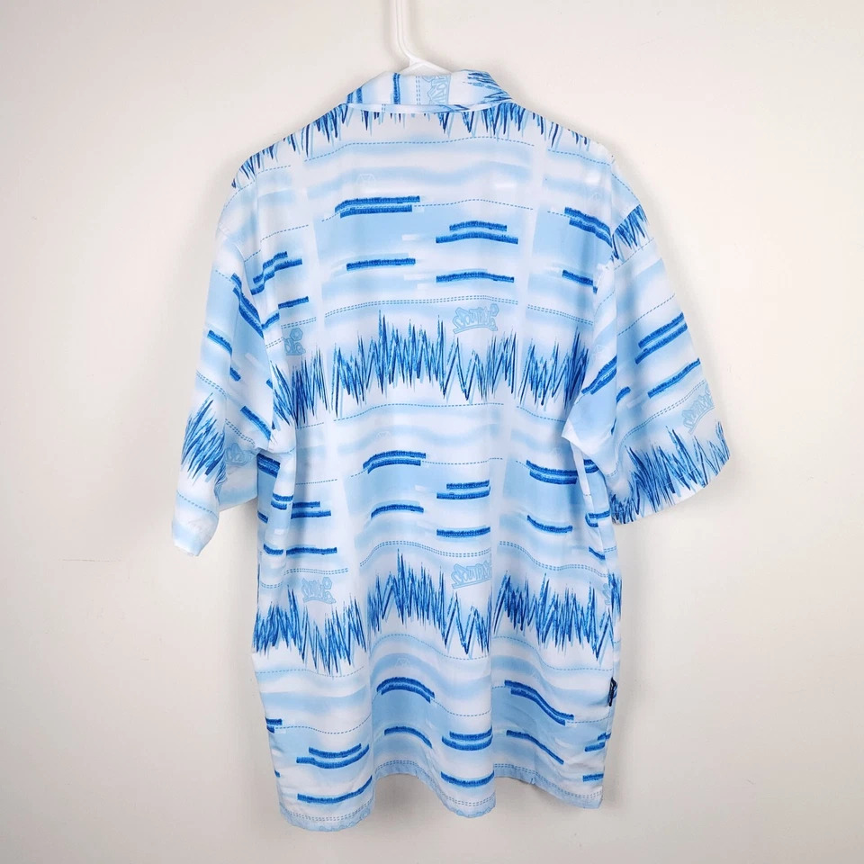 Southpole Shirt Men XL Blue Y2K Hip Hop Striped Button Up Pocket Rap Polyester - Image 2 of 4