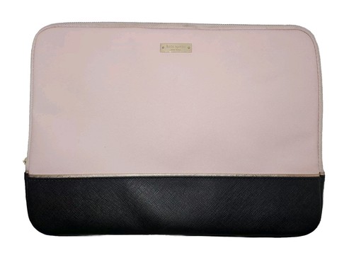 Kate Spade schwarz & pink gepolsterte Laptoptasche Reißverschluss Computerhülle Saffianoleder
