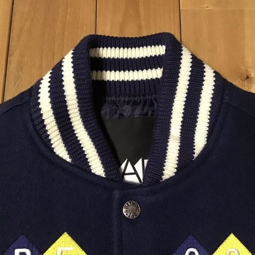 BAPE Sleeve leather varsity jacket a bathing ape NIGO Navy Size M - Picture 5 of 10