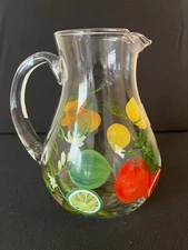 Vintage Hand-painted Glass Lemonade Juice Pitcher 96 oz