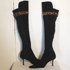 New Stuart Weitzman Over Knee Leopard Pointy Toe Boots Size 10.5