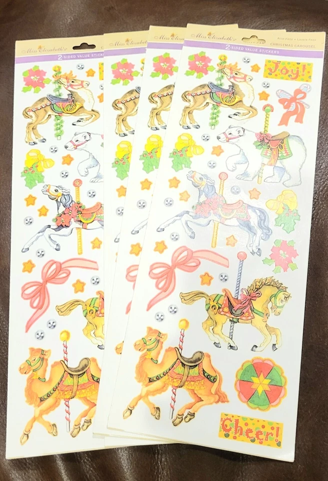 3 ENORMES Hojas de Adhesivos 3 x 12" MISS ELIZABETH'S PEGATINAS Carrusel de Navidad Nuevo de Lote Antiguo Foto 3 de 4