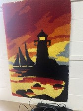 Vintage Boat  Lighthouse Latch Hook Rug/Tapestry Wall Hanger L28xH43"