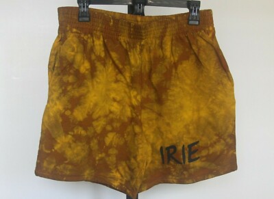 Tie-dye Cotton Shorts Large Gold Brown IRIE Reggae Rasta Bob