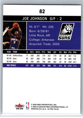 2004-05 Fleer Ultra Joe Johnson Phoenix Suns #82 - Picture 2 of 2