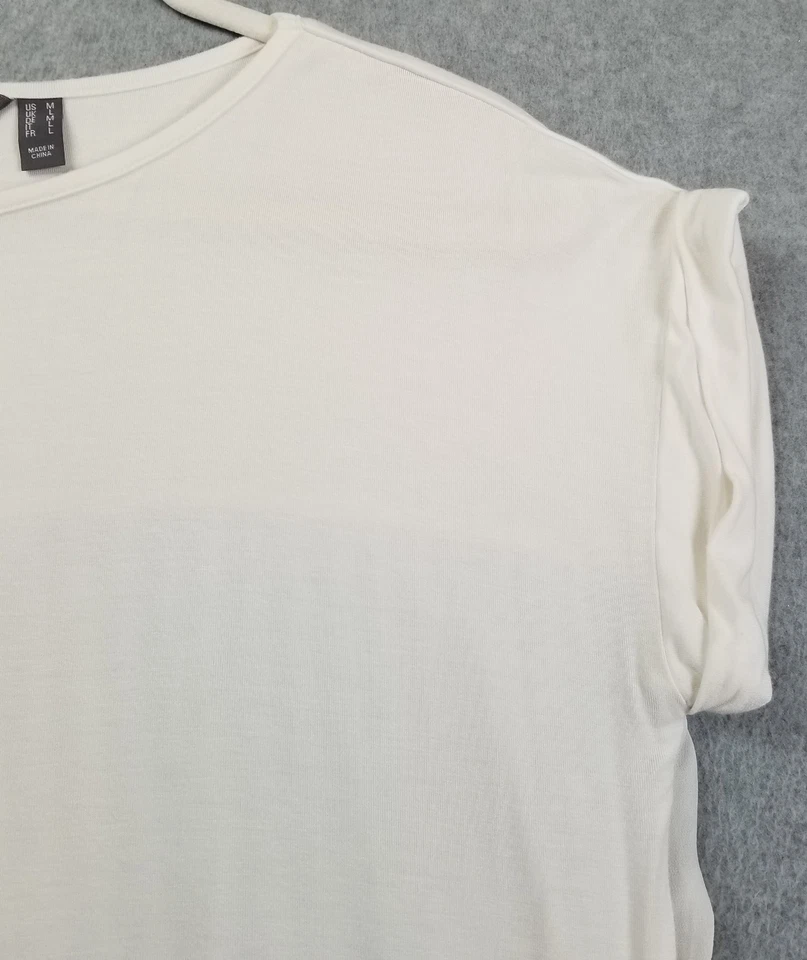 Lisa Rinna 女式 M 码白色短袖圆领柔软打褶 — 第 3/4 张图片