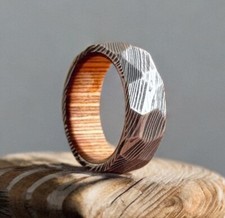 Handmade Damascus Steel Ring  Faceted Pattern Band  Rustic Mens Wedding Band