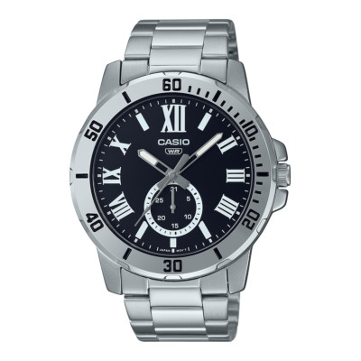 Casio MTP-VD200D-1B  Date Indicator Steel Band Men's Black Analog Watch