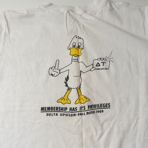 Vintage 80s 1989 Delta Upsilon Fraternity T Shirt Single Stitch Size Small Duck - Picture 4 of 16