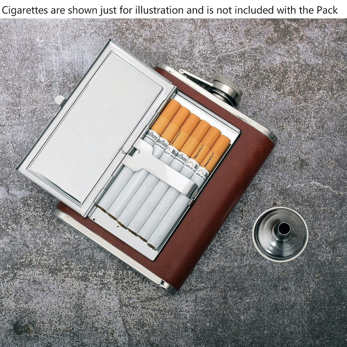 hip flask with cigarette case Portable Stainless Steel Hip Flask Pocket Sized with in Built Cigarette  Case Box