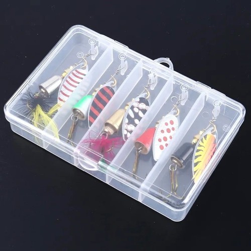 5pcs + Box Fishing Spinner Bite Lure Bass Trout Salmon Hard Metal Spinner Baits - Picture 2 of 5