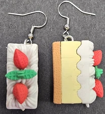 SLICE OF STRAWBERRY & VANILLA CAKE EARRINGS ADORABLE FUN HANDMADE 1 OF KIND LOOK
