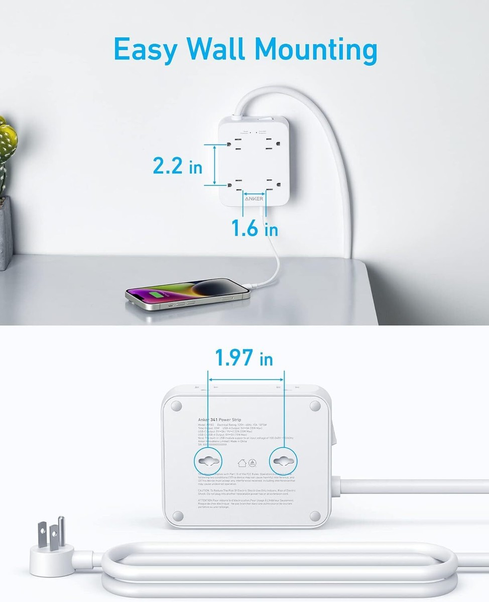 Bande D'alimentation Anker 341 – Protection Surtension 2000J, 8 Prises AC, 2 USB-A Et 1 USB-C