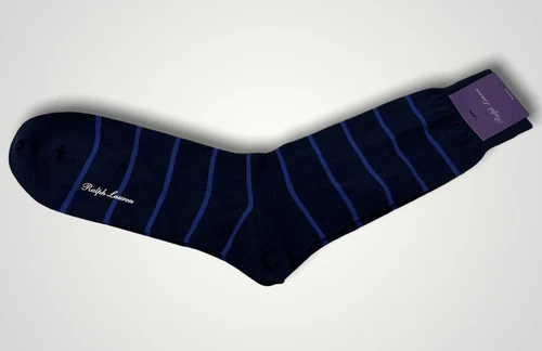 Ralph Lauren Purple Label Blue with Royal Stripes Cotton Socks Made in Italy