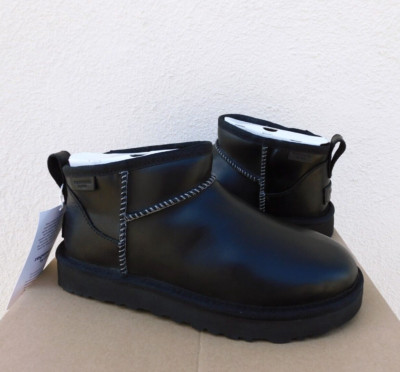 UGG BLACK ULTRA MINI REGENERATE LEATHER/ WOOL BOOTS, WOMEN US 9/ EUR 40 ~NEW