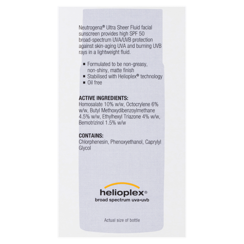 Neutrogena Ultra Sheer Fluid SPF 50 Facial Sunscreen 40mL Broad Spectrum UVA UVB - Picture 2 of 4