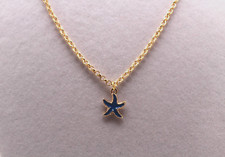 Handcrafted 21" gold chain starfish with blue inlay charm necklace