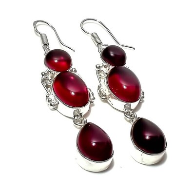 Boucles D'oreilles Pendantes En Aventurine Verte Et Cornaline, Monture Argent 925