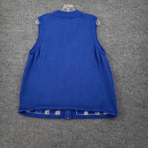 Hampshire Studio Vest Womens 1X Plus Blue Full Zip Christmas Sweater Snowman - Picture 2 of 11