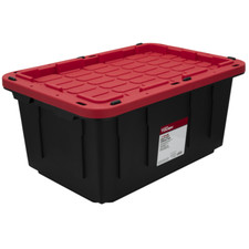 Hyper Tough - 17 Gallon Snap Lid Plastic Storage Bin, Black Base/Red Lid