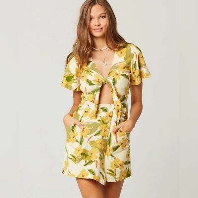 chinese dress ladies Abercrombie & Fitch Yellow Floral Linen Halter Mini Dress – SilkRoll