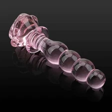 Pink Rose Glass Anal Butt Plug Dildo Beads Anal Trainer Sex Toys for Men Women
