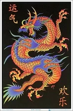Asian Dragon Laminated Blacklight Poster - 23.5" x 35.5"